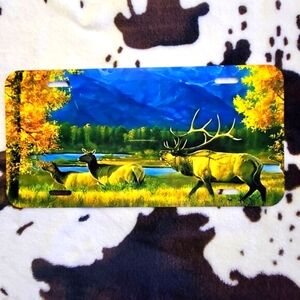 Deer Mountain Landscape Custom Car Tag Handmade Vehicle License Plate
